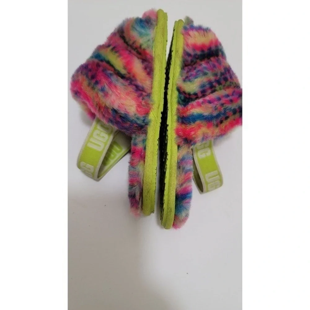 Colorful‎ Ugg Kids Fluffy Rainbow Sandals Size 10
